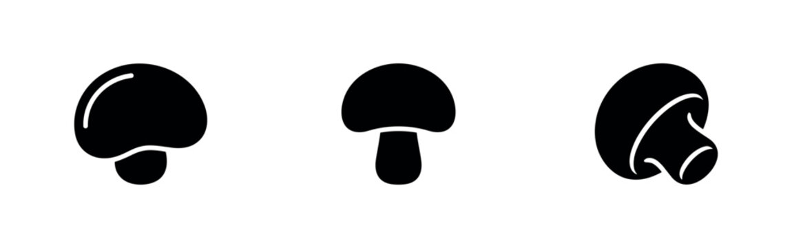 Button mushroom icons. Set of edible fungi, food, and culinary symbols.
