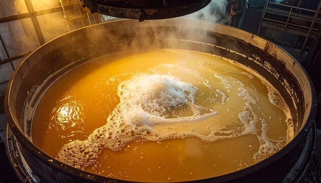 Boiling Pan Surface in Sugar Factory Industrial Processing of Sweet Cane Syrup Liquid