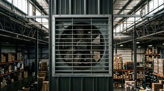 Industrial Ventilation Fan in a Warehouse Setting.