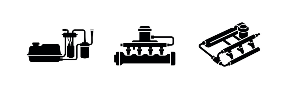 Fuel Injection System Icons: Filter, Injector Rail, and Manifold