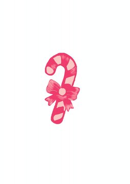 Cute pink Christmas candy cane vector illustration with hand drawn style