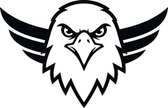 Angry eagle head mascot vector graphic in black and white with bird head