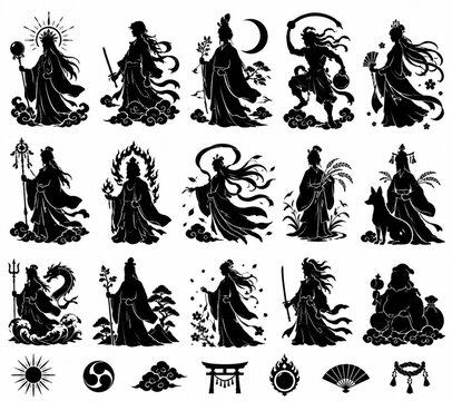 日本神話・古事記・日本の神様のイラスト素材｜天照大御神・素戔嗚尊・八百万の神々・和風神話 / Japanese Mythology and Kojiki, Japanese Gods Illustration
