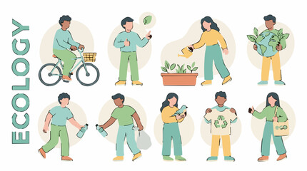 Fototapeta premium Eco-Friendly Lifestyle Vector Illustration with Diverse People