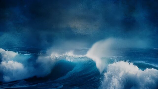 A triptych of powerful ocean waves crashing under a dramatic, dark sky.