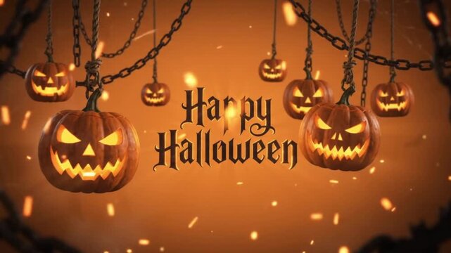 Animated happy halloween banner with evil pumpkins 4k for halloween.