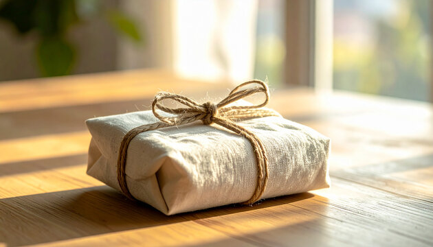 Eco friendly gift wrapped in reused paper and natural twine for sustainable giving
再利用した紙と麻ひもで包んだサステナブルなエコギフト