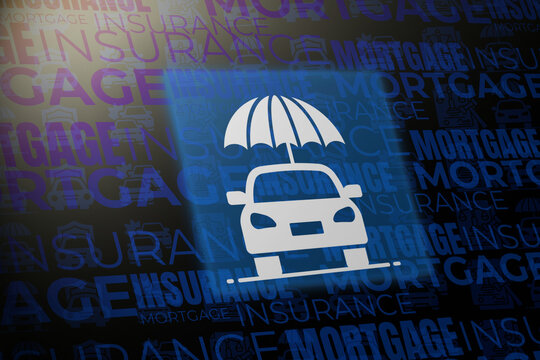 Car insurance and mortgage and leverage concept with protective umbrella symbol representing financial security