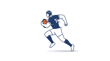 Fototapeta premium Rugby player running with ball for sports logo design, modern marketing banner vector on white background