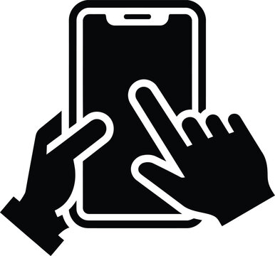 Person using smartphone touching touchscreen vector icon illustration with touch screen