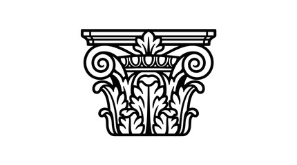 Obraz premium Composite capital architectural element, volutes and acanthus leaves, black silhouette on white background, clean line art, historical design