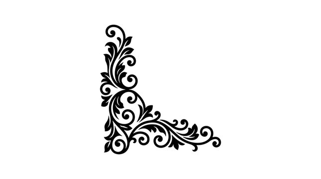 Classic black ornamental corner flourish with curling vine tips, simple vector illustration on plain white background