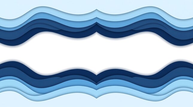 Blue Paper Cut Waves Border with Copy Space for Banner and Landing Page Background