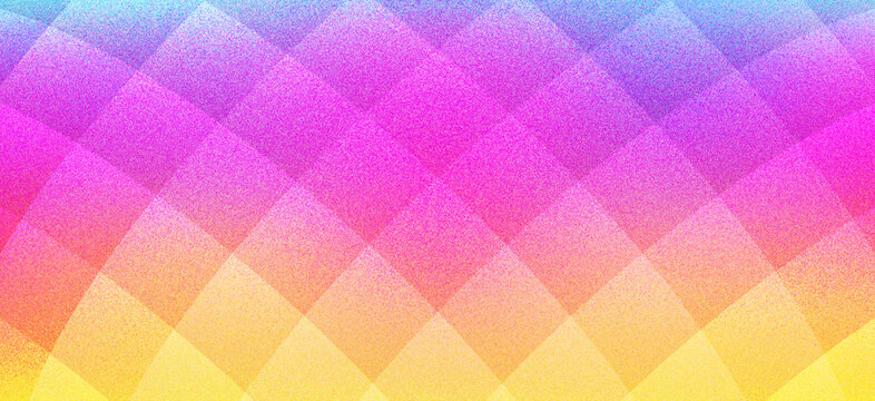 Abstract background with a diamond pattern in vibrant gradient colors of yellow, orange, pink, and purple with a grainy texture