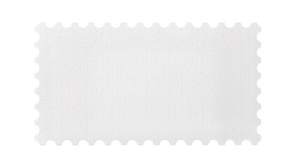 Blank white postage stamp with perforated edges, isolated on transparent background