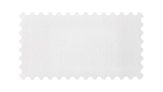 Blank white postage stamp with perforated edges, isolated on transparent background
