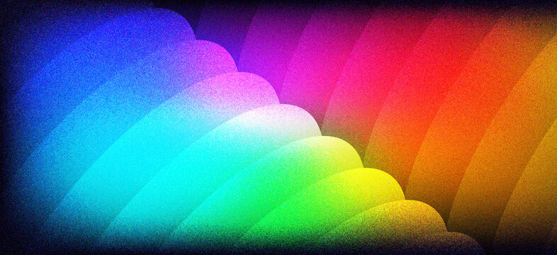 Abstract background with soft rounded shapes and a full rainbow spectrum gradient with a grainy texture