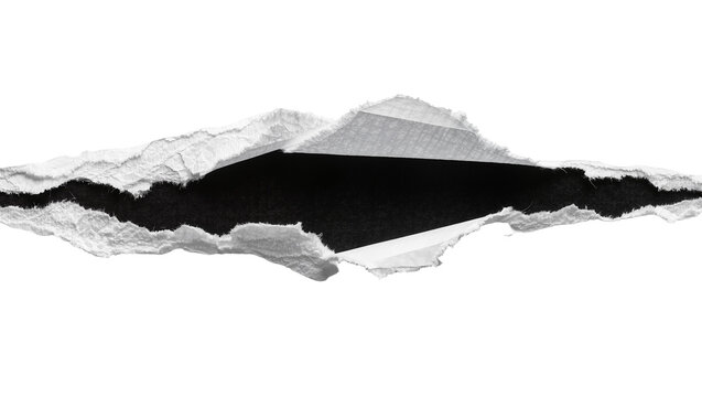 Torn paper revealing a dark void, isolated on transparent background