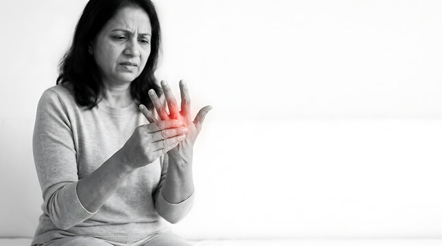 Woman experiencing hand pain or discomfort medical condition or injury treatment or problem healthcare issue