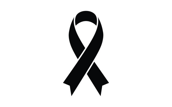 Black awareness ribbon icon representing mourning remembrance support and solidarity isolated on a white background