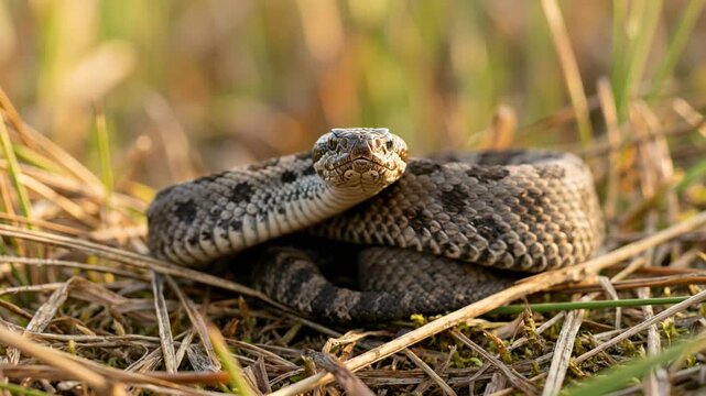 massasauga rattlesnake close up at morning light in ontario canada prairie habitat video
