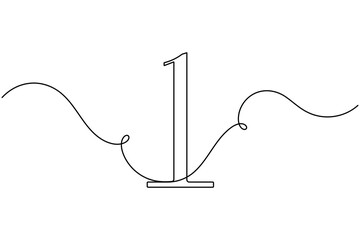 Obraz premium Achievement choice of number one icon sign continuous single line art drawing on white background minimalist first mark starting symbol editable outline vector illustration