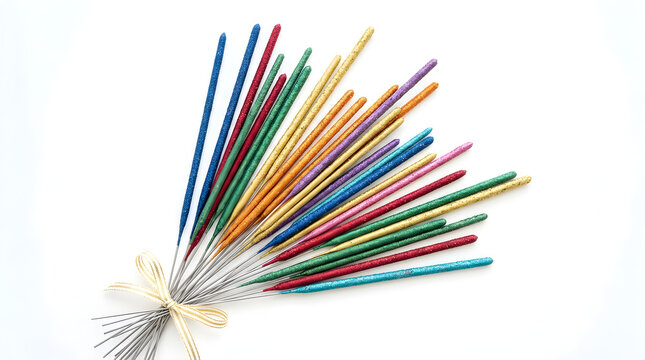 Colorful Pencils and Straws in Glasses for Creative Drawing, Art, School and Education on a Bright Rainbow Background
