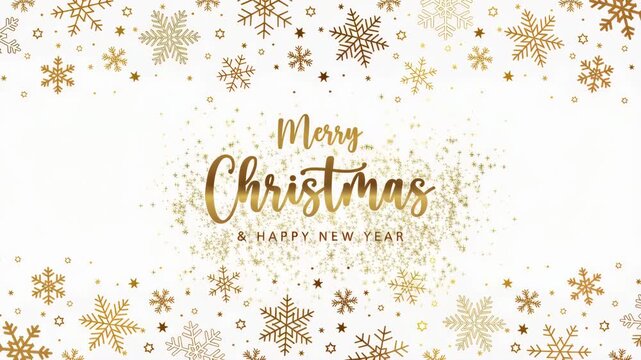 christmas banner with golden snowflake border and merry christmas text illustrated animation
