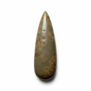Polished stone adze from early agriculture era, smooth symmetrical primitive tool artifact on white background