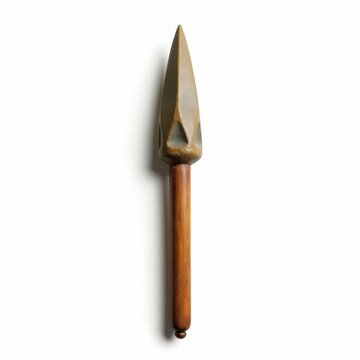 Primitive stone drill with conical point for piercing shells or wood, ancient hand tool isolated on white background