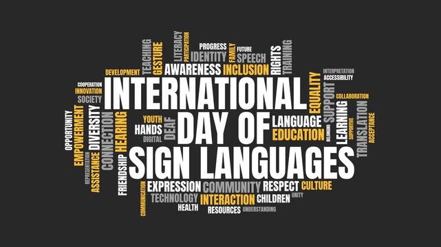 International Day of Sign Languages Word Cloud Typography Animated Gra