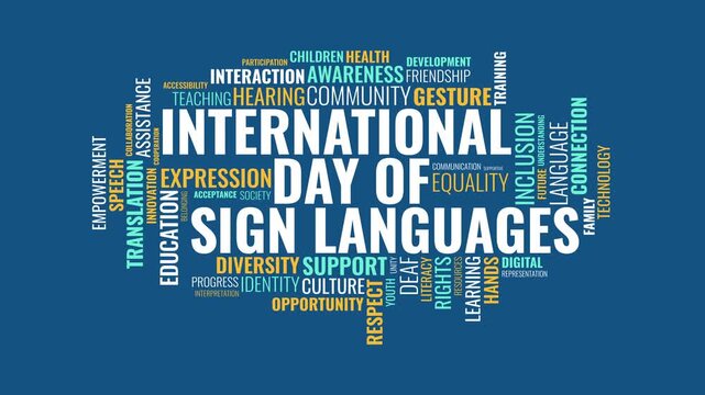 International Day of Sign Languages Typography Word Cloud Animation on