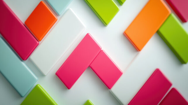 Colorful zigzag pattern with vibrant tiles in various shapes and sizes, creating playful and modern design