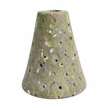 Ancient bellshaped perforated stone mace head artifact isolated on white background
