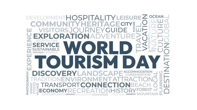 World Tourism Day Word Cloud Featuring Essential Concepts of Global Ex