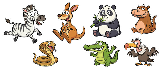 Obraz premium Cute cartoon animals collection isolated on transparent background