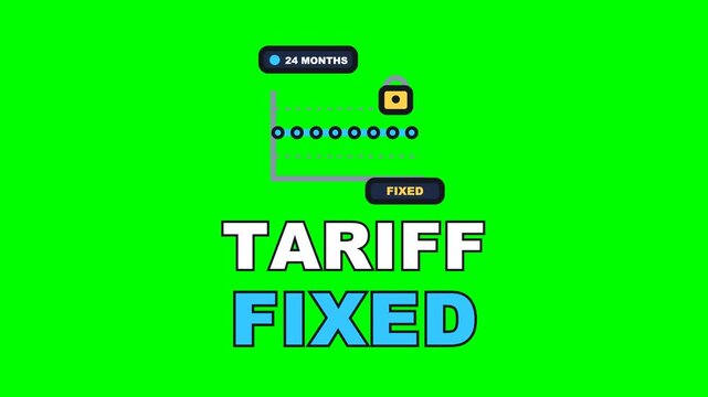 4K green screen TARIFF FIXED animated text - the jagged price line pulling flat under a padlock, kinetic typography energy and utilities overlay for bills content and social media, chroma key
