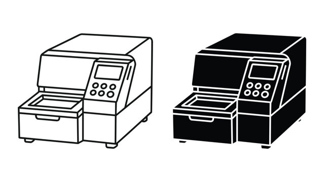 Set of two laboratory thermal cycler icons, pcr machine for dna amplification and molecular biology research, vector illustration isolated on white background
