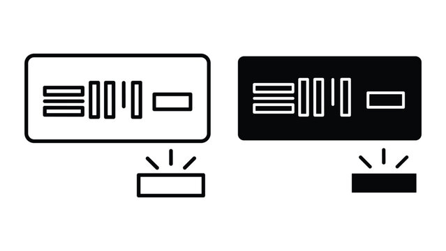 Barcode scanner icon set, linear and glyph style, vector illustration of a digital code reader device for scanning labels and products in retail stores