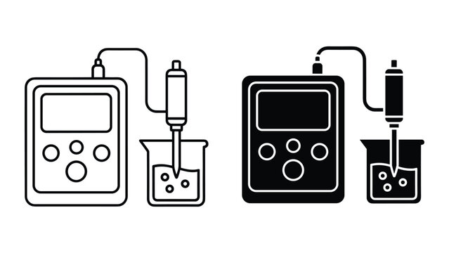 Set of ph meter icons, laboratory equipment for measuring acidity and alkalinity of liquids, vector illustration isolated on white background