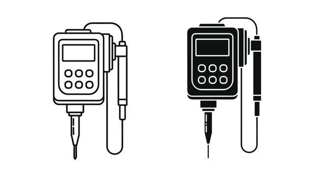 Digital ph meter icon set, simple style vector illustration of a portable laboratory device for measuring acidity and alkalinity levels in liquids