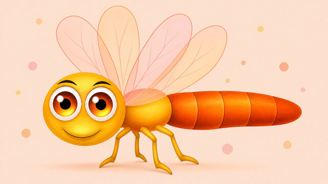 Title: Cute Cartoon Firefly Insect with Glowing Eyes and Colorful Transparent Wings
