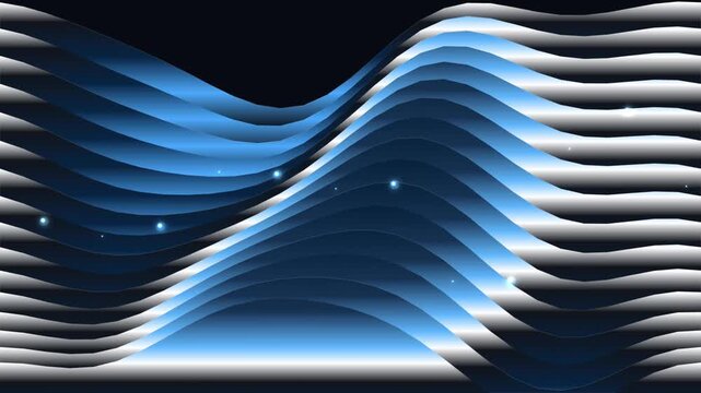 A seamless loop motion graphic featuring flowing liquid chrome ribbons with deep charcoal, sky-blue, and vibrant pink reflections. Smooth undulating metallic waves on a dark background, perfect for hi