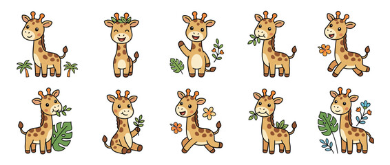 Fototapeta premium Cute Giraffe Collection Isolated Transparent Background