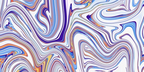 A striking blue, orange, purple, and white swirl marble texture featuring fluid organic liquid lines, smooth curving waves, and a polished finish. © Muhammad lutfi
