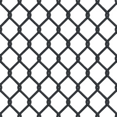 Fototapeta premium Black metal mesh seamless pattern vector illustration. Metal grid pattern. Silhouette Steel wire Chain link Fence Pattern. Grid, lattice background with rhombus, diamond shapes. vector eps file on No 