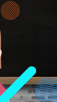 Animation of moving shapes over teacher icon and board