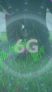 Animation of data processing and scope scanning over diverse rugby players at stadium