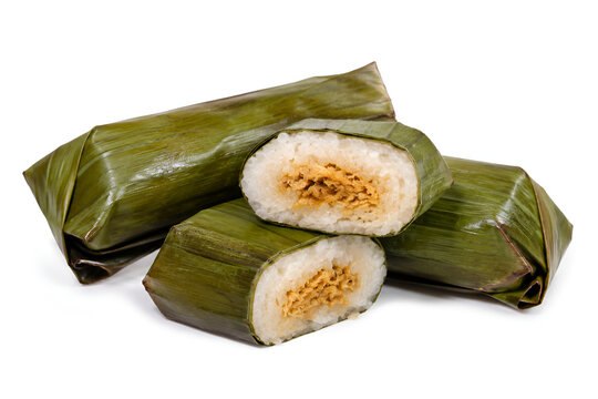 Traditional Indonesian Lemper Sticky Rice Snack with Shredded Chicken Filling