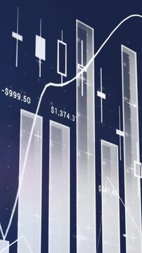 Animation of statistical data processing against light spot on blue background